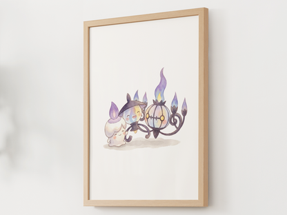 Litwick Evolution Line Wall Art Printable, Lampent Chandelure Poster, Pokémon Nursery Decor, Digital Download