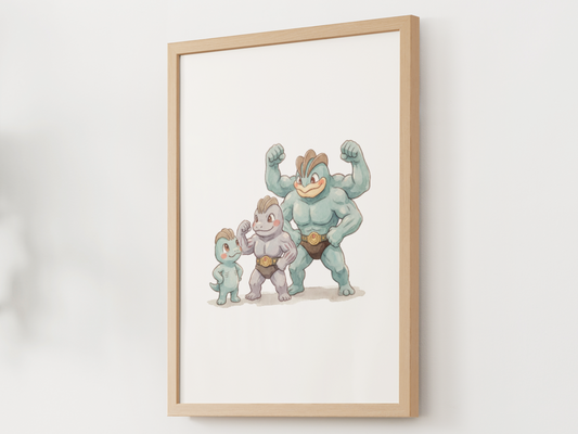 Machop Evolution Line Wall Art Printable, Machoke Machamp Poster, Pokémon Nursery Decor, Digital Download