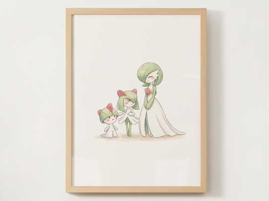 Ralts Evolution Line Wall Art Printable, Kirlia Gardevoir Poster, Pokémon Nursery Decor, Digital Download
