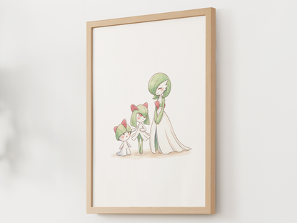 Ralts Evolution Line Wall Art Printable, Kirlia Gardevoir Poster, Pokémon Nursery Decor, Digital Download