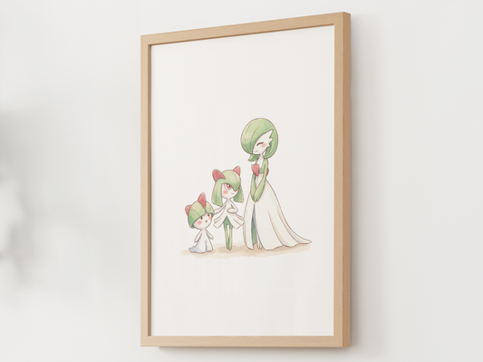 Ralts Evolution Line Wall Art Printable, Kirlia Gardevoir Poster, Pokémon Nursery Decor, Digital Download
