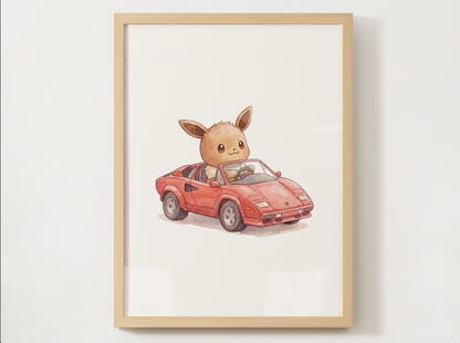 Eevee Supercars Wall Art Bundle, 8 Printable Posters, Sports Car Theme, Kids Room Decor, Instant Download