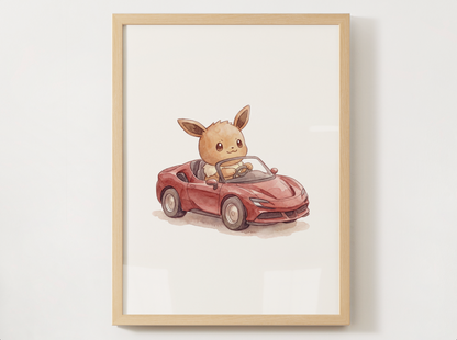 Eevee Supercars Wall Art Bundle, 8 Printable Posters, Sports Car Theme, Kids Room Decor, Instant Download