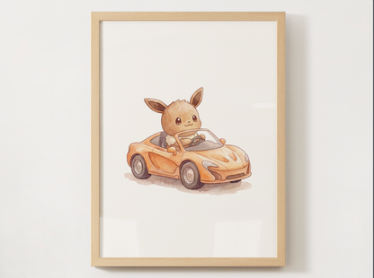 Eevee Supercars Wall Art Bundle, 8 Printable Posters, Sports Car Theme, Kids Room Decor, Instant Download