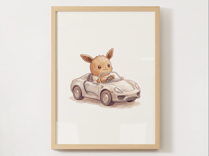 Eevee Supercars Wall Art Bundle, 8 Printable Posters, Sports Car Theme, Kids Room Decor, Instant Download
