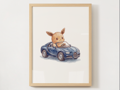 Eevee Supercars Wall Art Bundle, 8 Printable Posters, Sports Car Theme, Kids Room Decor, Instant Download