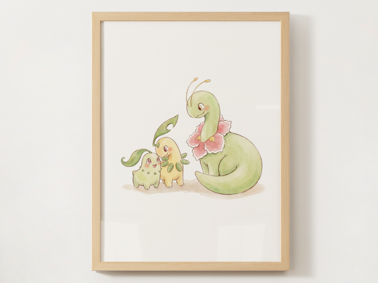 Chikorita Evolution Line Wall Art Printable, Bayleef Meganium Poster, Pokémon Nursery Decor, Digital Download