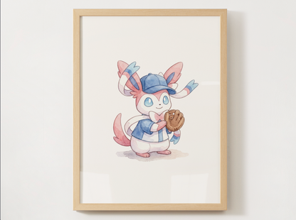 Sylveon Baseball Nursery Wall Art, Printable Poster, Kids Room Decor, Instant Download