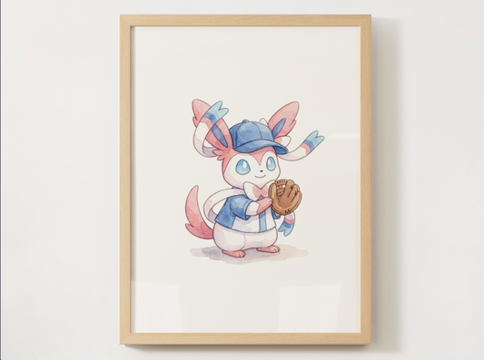 Sylveon Baseball Nursery Wall Art, Printable Poster, Kids Room Decor, Instant Download