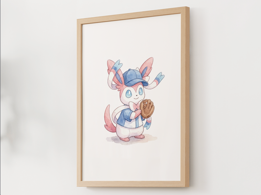 Sylveon Baseball Nursery Wall Art, Printable Poster, Kids Room Decor, Instant Download