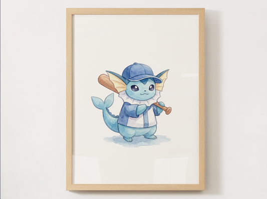 Vaporeon Baseball Nursery Wall Art, Printable Poster, Kids Room Decor, Instant Download