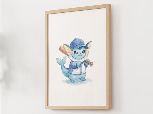 Vaporeon Baseball Nursery Wall Art, Printable Poster, Kids Room Decor, Instant Download
