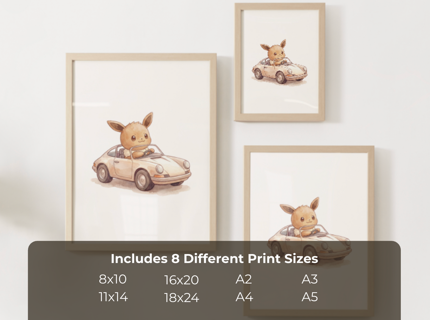 Eevee 911 Wall Art, Printable Poster, Classic Car Theme, Kids Room Decor, Instant Download