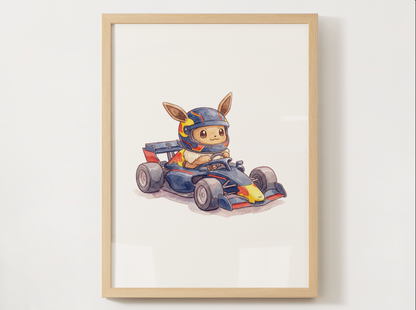 Eevee Race Car Wall Art Bundle, 8 Printable Posters, Formula Style Racing Theme, Kids Room Decor, Instant Download