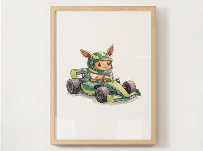 Eevee Race Car Wall Art Bundle, 8 Printable Posters, Formula Style Racing Theme, Kids Room Decor, Instant Download