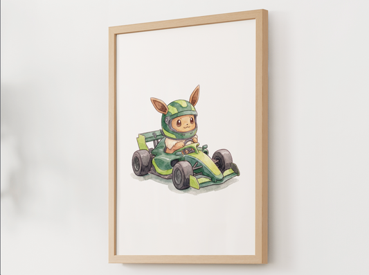 Eevee Race Car Wall Art, Printable Poster, Formula Style Racing Theme, Kids Room Decor, Digital Download