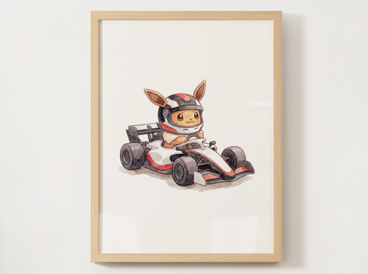 Eevee Race Car Wall Art, Printable Poster, Formula Style Racing Theme, Kids Room Decor, Digital Download
