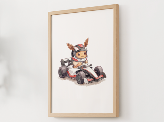 Eevee Race Car Wall Art, Printable Poster, Formula Style Racing Theme, Kids Room Decor, Digital Download