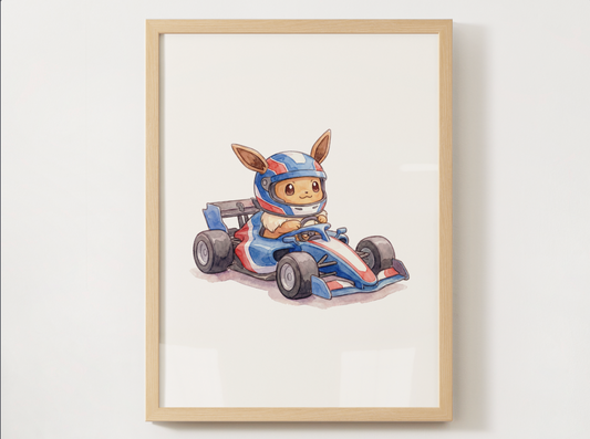 Eevee Race Car Wall Art, Printable Poster, Formula Style Racing Theme, Kids Room Decor, Digital Download