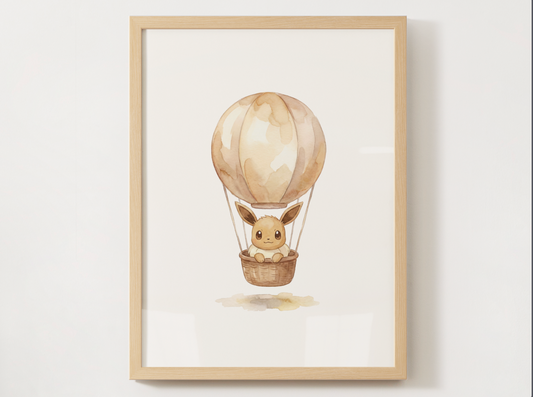 Eevee Hot Air Balloon Wall Art, Dreamy Adventure Nursery Poster, Kids Room Decor, Printable Digital Download