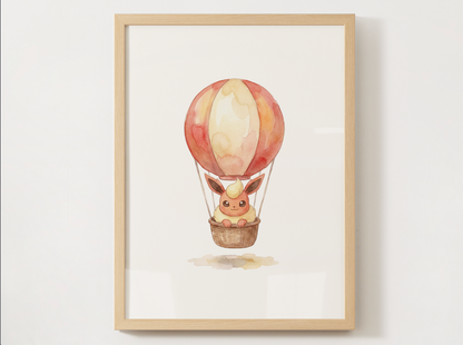 Eeveelutions Hot Air Balloon Wall Art Bundle, 9 Printable Posters, Nursery Decor, Digital Download