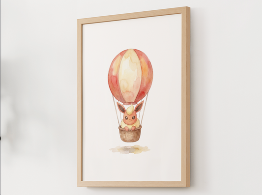 Flareon Hot Air Balloon Wall Art, Dreamy Adventure Nursery Poster, Kids Room Decor, Printable Digital Download