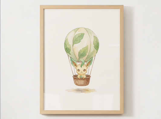 Leafeon Hot Air Balloon Wall Art, Dreamy Adventure Nursery Poster, Kids Room Decor, Printable Digital Download