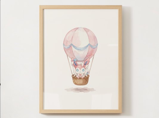 Sylveon Hot Air Balloon Wall Art, Dreamy Adventure Nursery Poster, Kids Room Decor, Printable Digital Download