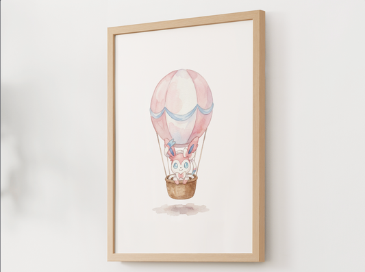 Sylveon Hot Air Balloon Wall Art, Dreamy Adventure Nursery Poster, Kids Room Decor, Printable Digital Download