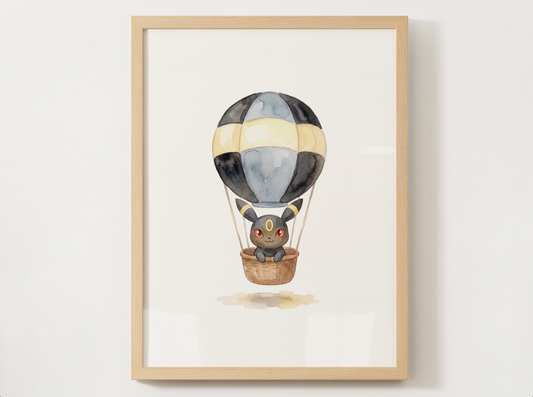 Umbreon Hot Air Balloon Wall Art, Dreamy Adventure Nursery Poster, Kids Room Decor, Printable Digital Download
