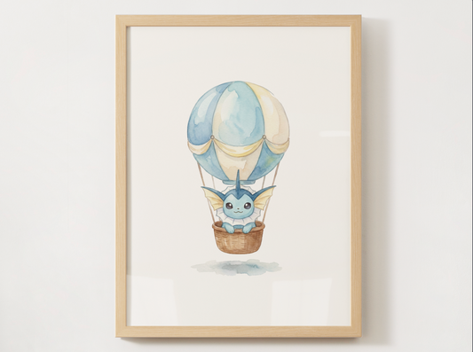 Vaporeon Hot Air Balloon Wall Art, Dreamy Adventure Nursery Poster, Kids Room Decor, Printable Digital Download