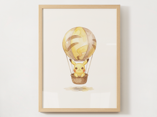 Pikachu Hot Air Balloon Wall Art, Dreamy Adventure Nursery Poster, Kids Room Decor, Printable Digital Download