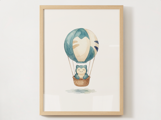 Snorlax Hot Air Balloon Wall Art, Dreamy Adventure Nursery Poster, Kids Room Decor, Printable Digital Download