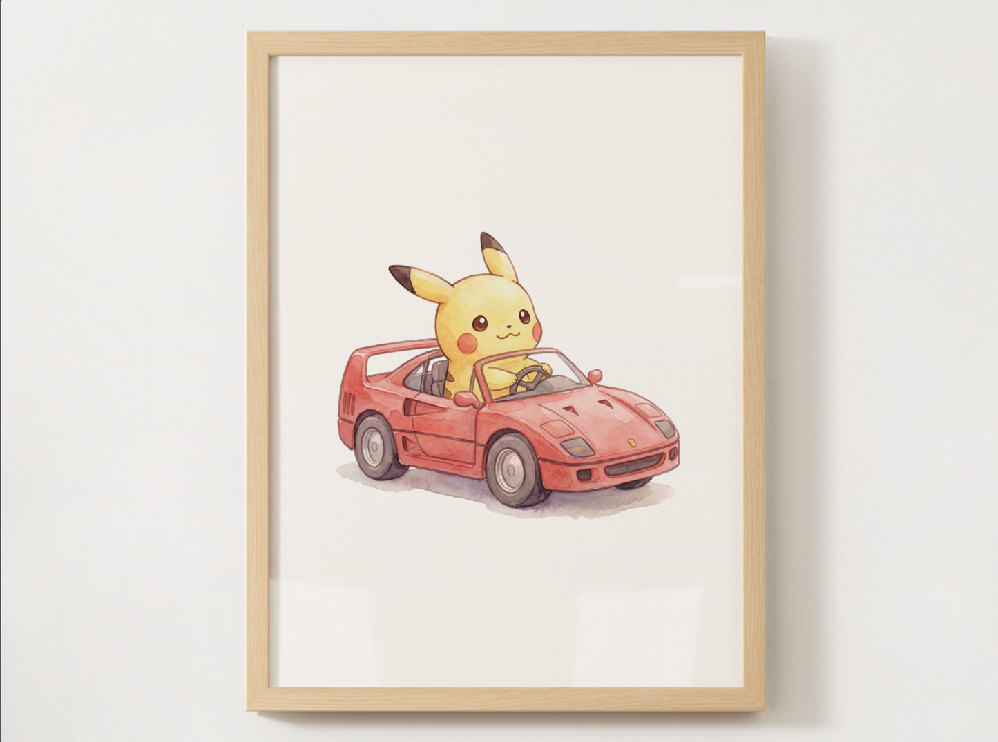 Pikachu Supercars Wall Art Bundle, 8 Printable Posters, Sports Car Theme, Kids Room Decor, Digital Download