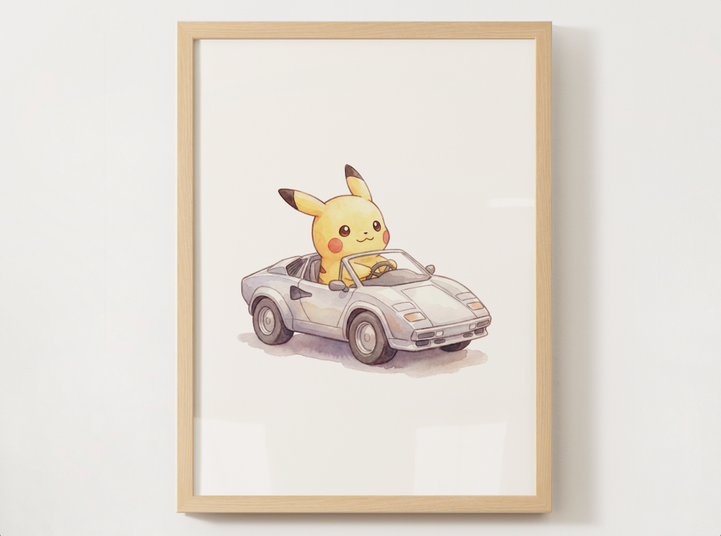 Pikachu Supercars Wall Art Bundle, 8 Printable Posters, Sports Car Theme, Kids Room Decor, Digital Download