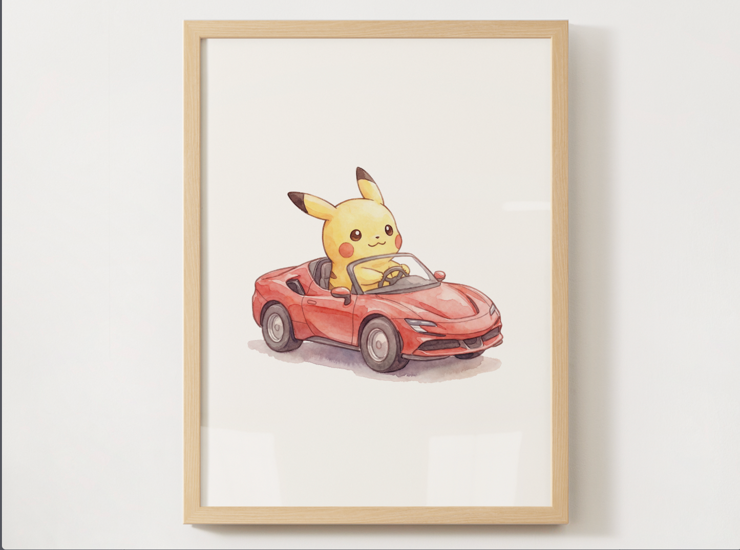 Pikachu Supercars Wall Art Bundle, 8 Printable Posters, Sports Car Theme, Kids Room Decor, Digital Download
