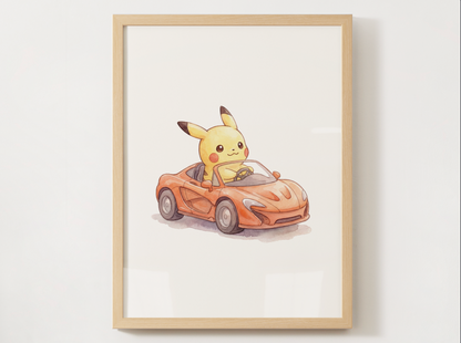 Pikachu Supercars Wall Art Bundle, 8 Printable Posters, Sports Car Theme, Kids Room Decor, Digital Download