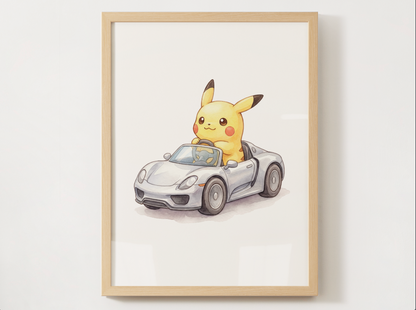 Pikachu Supercars Wall Art Bundle, 8 Printable Posters, Sports Car Theme, Kids Room Decor, Digital Download