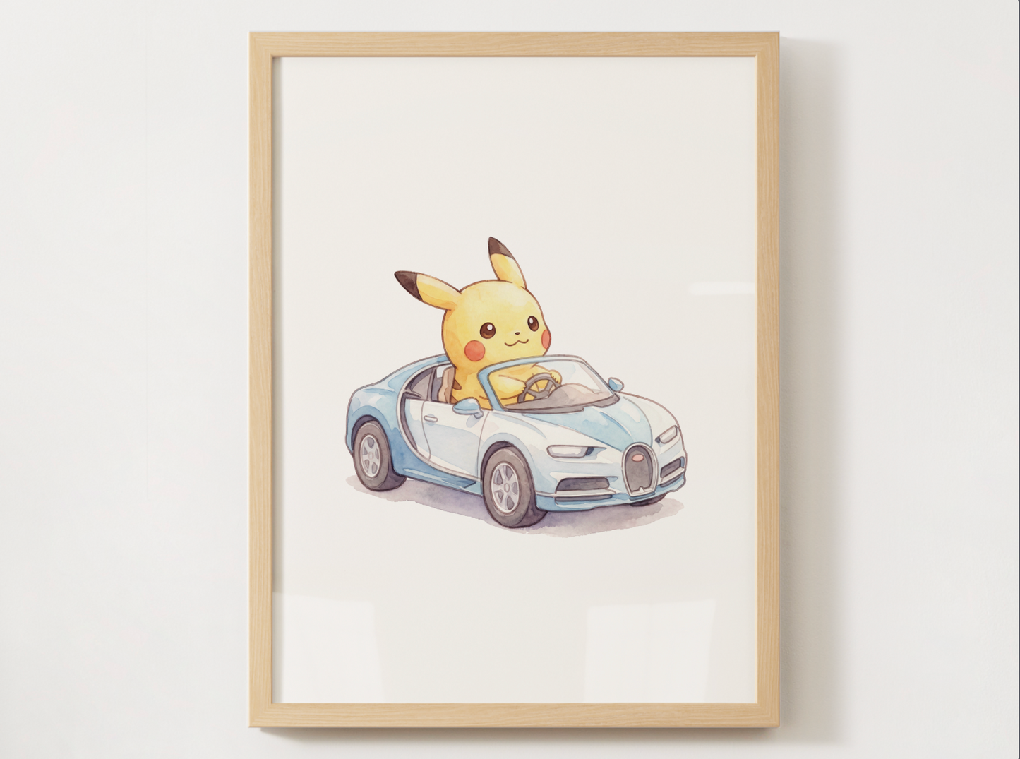Pikachu Supercars Wall Art Bundle, 8 Printable Posters, Sports Car Theme, Kids Room Decor, Digital Download