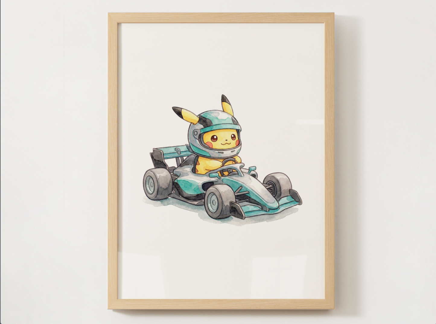 Pikachu Race Car Wall Art Bundle, 8 Printable Posters, Formula Style Racing Theme, Kids Room, Digital Download