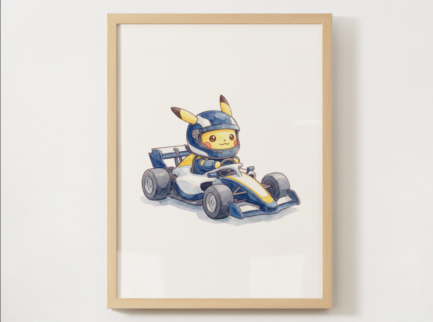 Pikachu Race Car Wall Art Bundle, 8 Printable Posters, Formula Style Racing Theme, Kids Room, Digital Download