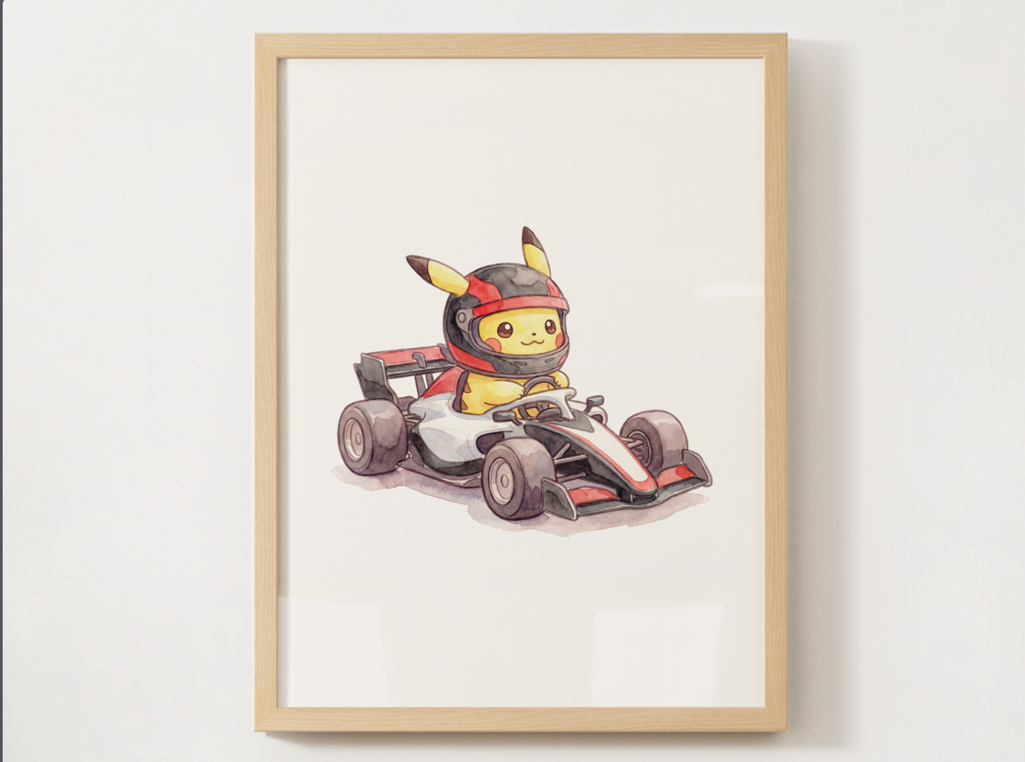 Pikachu Race Car Wall Art Bundle, 8 Printable Posters, Formula Style Racing Theme, Kids Room, Digital Download