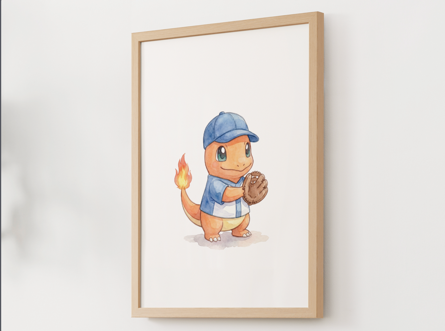 Charmander Baseball Wall Art, Cute Ballpark Nursery Poster, Kids Room Decor, Printable Digital Download
