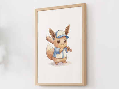 Eevee Baseball Wall Art, Cute Ballpark Nursery Poster, Kids Room Decor, Printable Digital Download