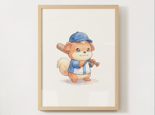 Growlithe Baseball Wall Art, Cute Ballpark Nursery Poster, Kids Room Decor, Printable Digital Download