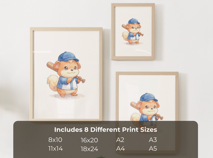 Growlithe Baseball Wall Art, Cute Ballpark Nursery Poster, Kids Room Decor, Printable Digital Download