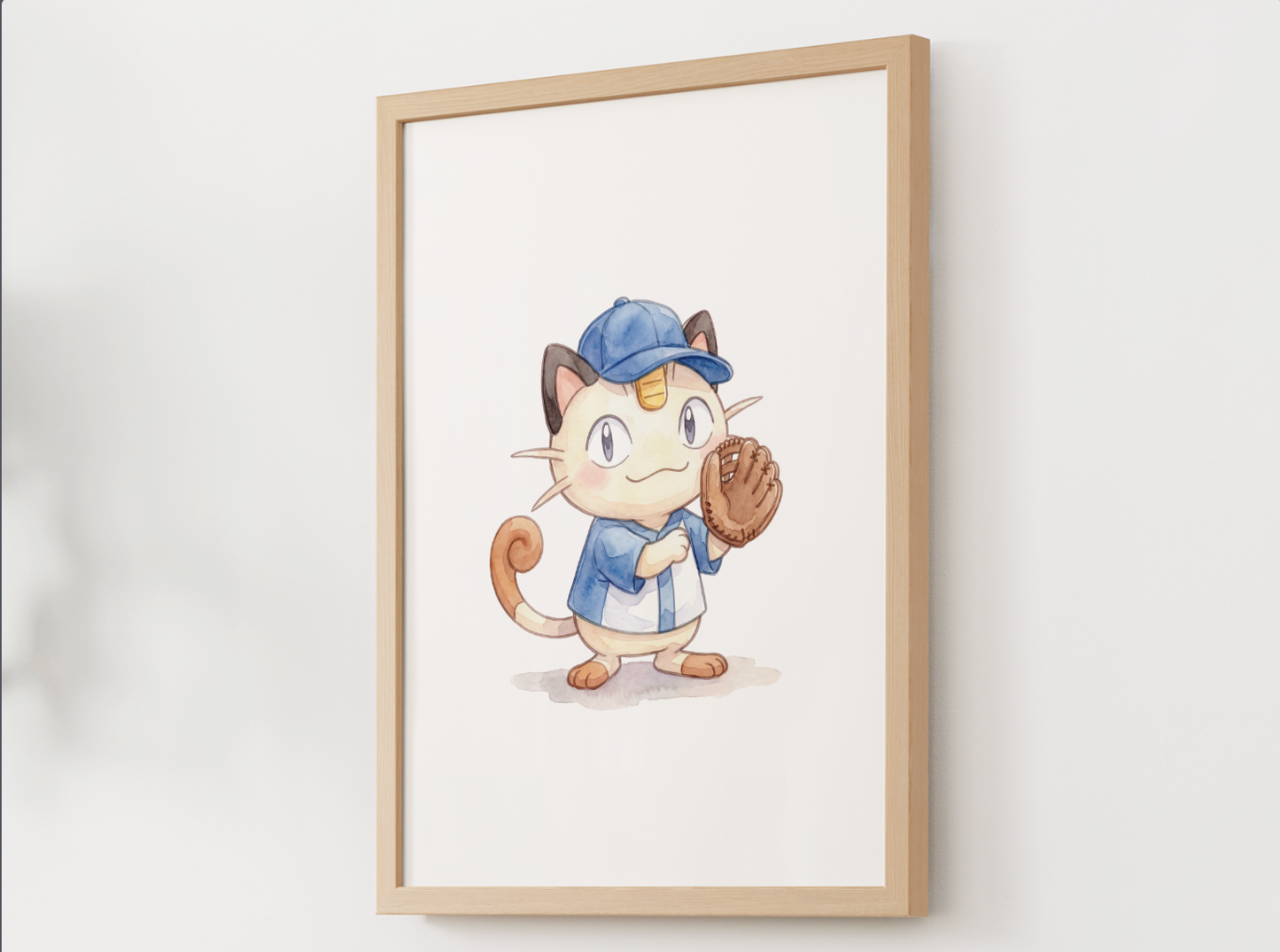 Meowth Baseball Wall Art, Cute Ballpark Nursery Poster, Kids Room Decor, Printable Digital Download