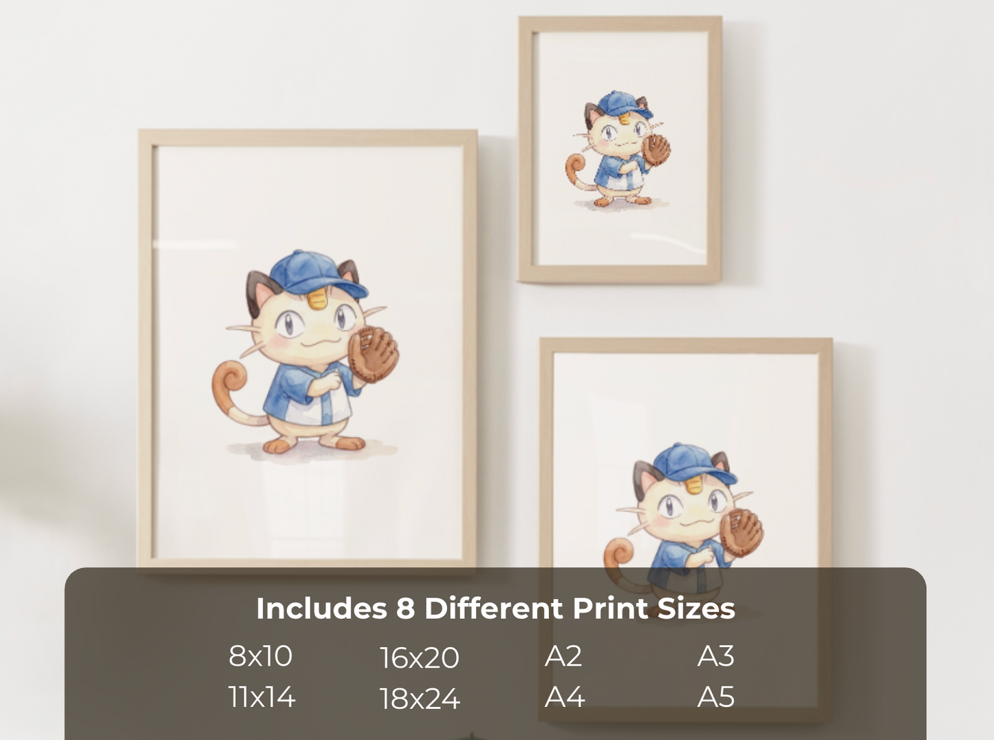 Meowth Baseball Wall Art, Cute Ballpark Nursery Poster, Kids Room Decor, Printable Digital Download