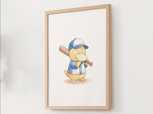 Psyduck Baseball Wall Art, Cute Ballpark Nursery Poster, Kids Room Decor, Printable Digital Download
