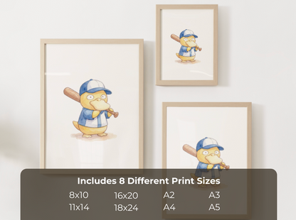 Psyduck Baseball Wall Art, Cute Ballpark Nursery Poster, Kids Room Decor, Printable Digital Download
